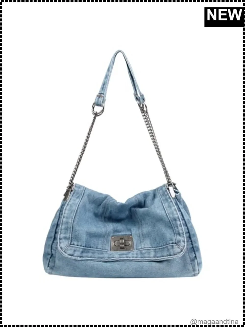 Denim Tote Bag Adjustable Chain Shoulder Crossbody Hobo Purse